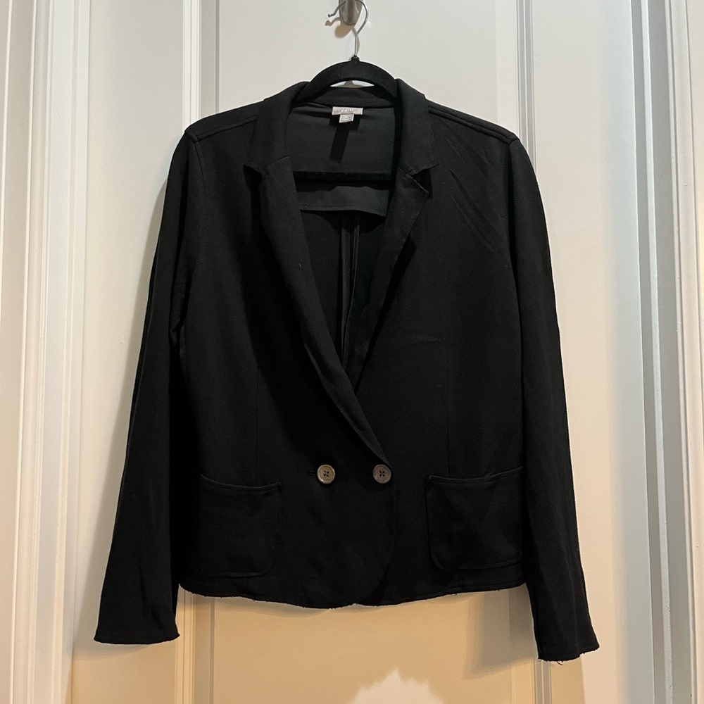 J Jill Black 2 Button Double Breasted Cardigan/Blazer V-neck Raw edges MP.